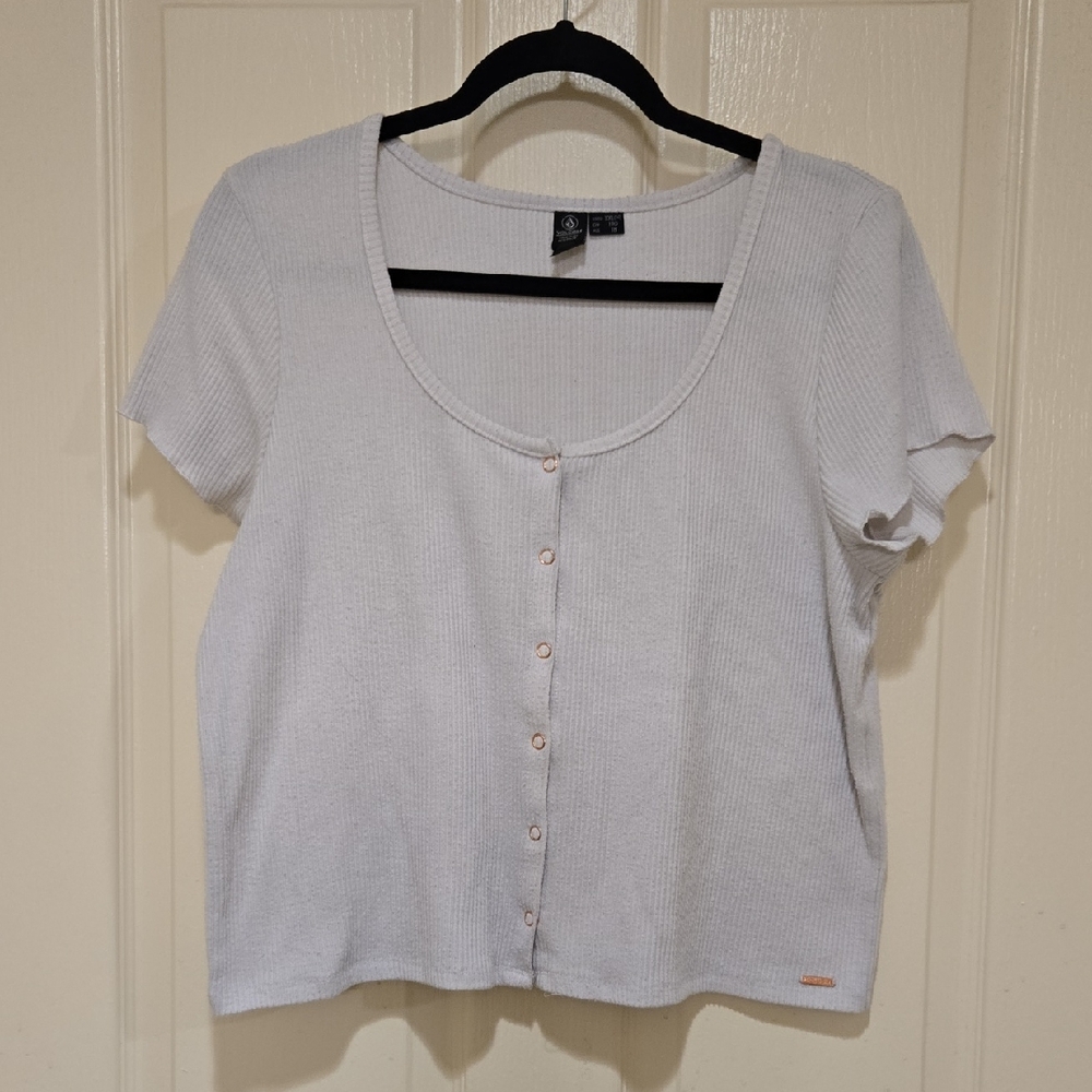 Volcom White Button-Down Top